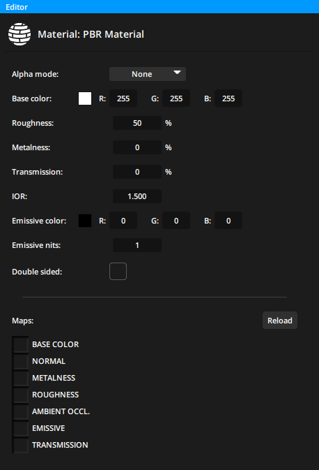 Settings for PBR material in 3D Scene Settings for PBR material in 3D Scene