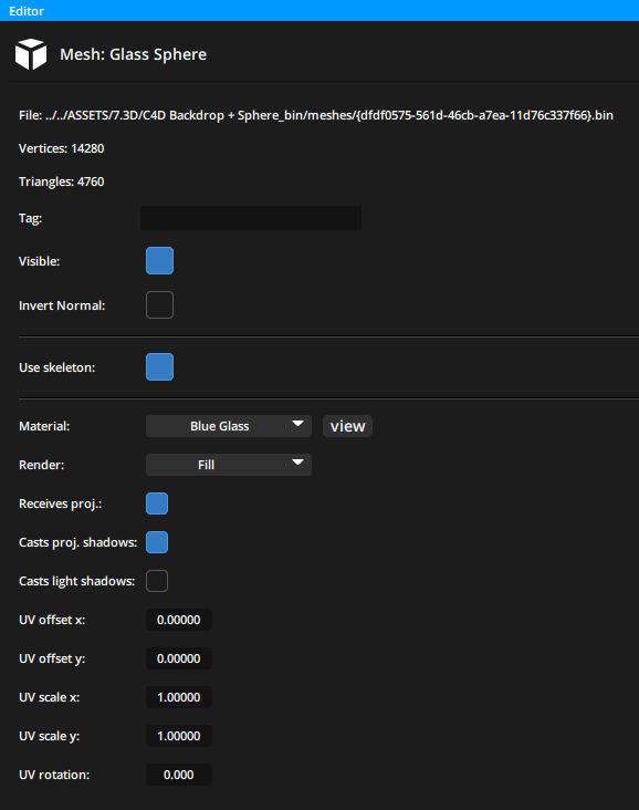 Parameters for an imported mesh in Editor panel Parameters for an imported mesh in Editor panel