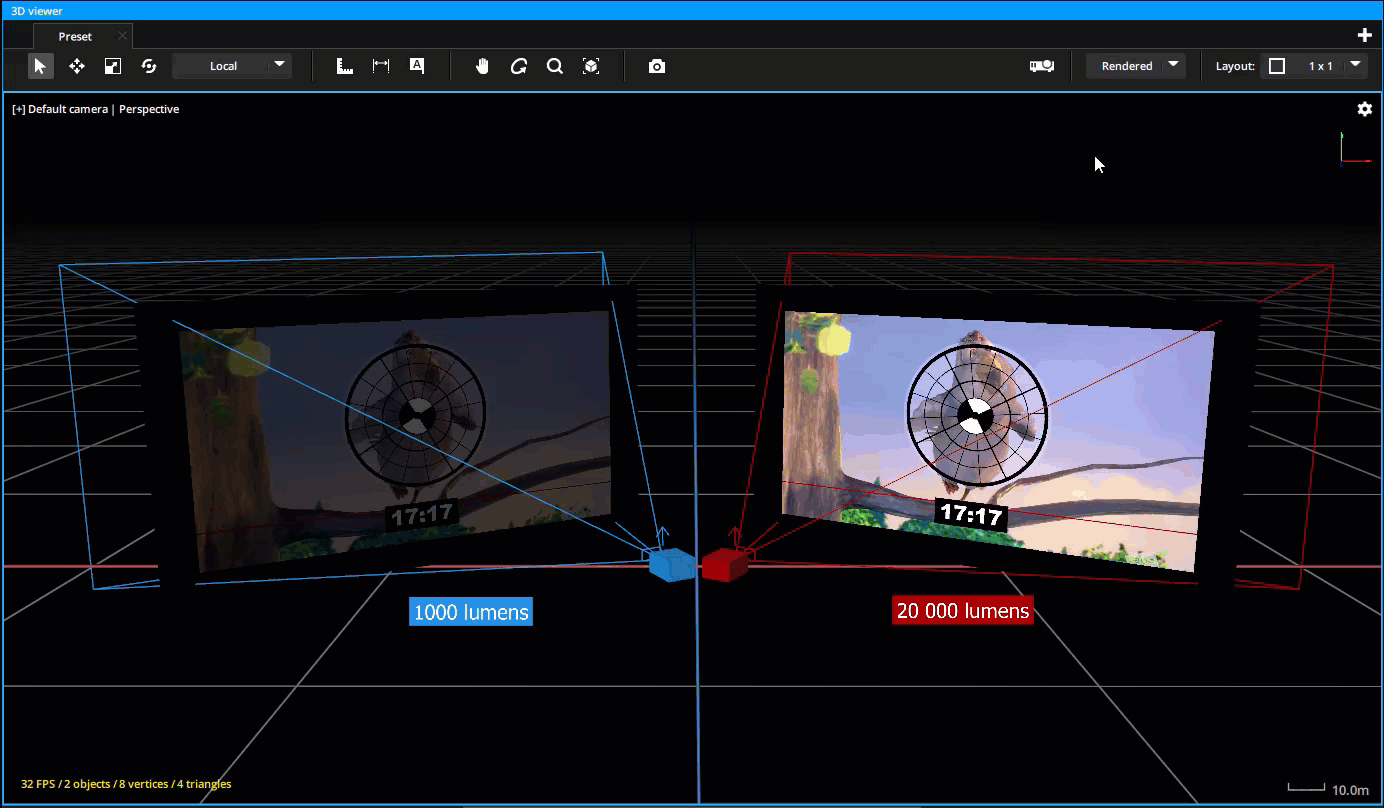Differences in projector luminous power between study and rendered modes Differences in projector luminous power between study and rendered modes