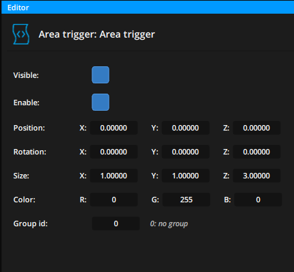 3D Trigger Area Settings 3D Trigger Area Settings