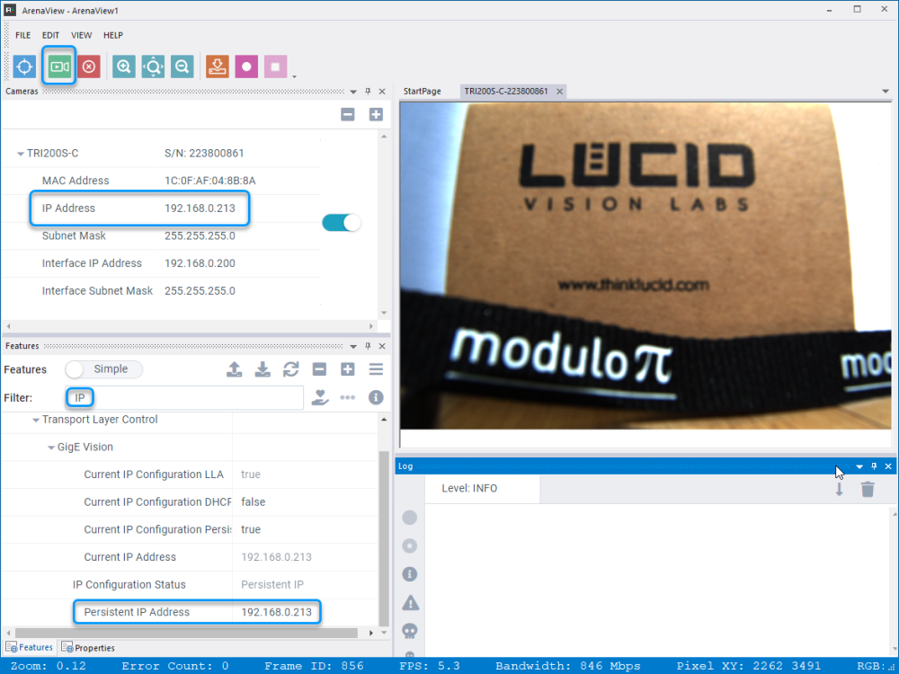 Setting IP address in ArenaView. Setting IP address in ArenaView.
