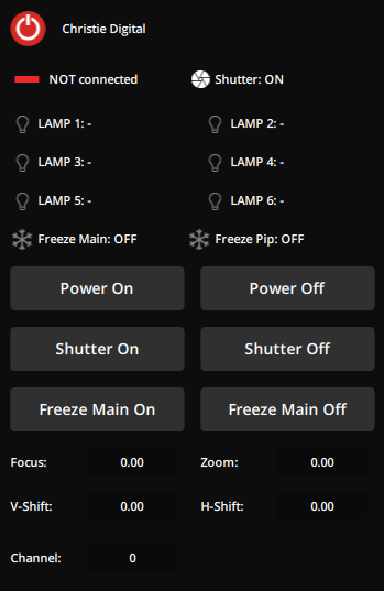 Manual controls of the Christie Digital device in the Editor panel. Manual controls of the Christie Digital device in the Editor panel.