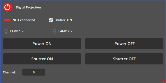 Manual controls of the Digital Projection device in a UI panel. Manual controls of the Digital Projection device in a UI panel.