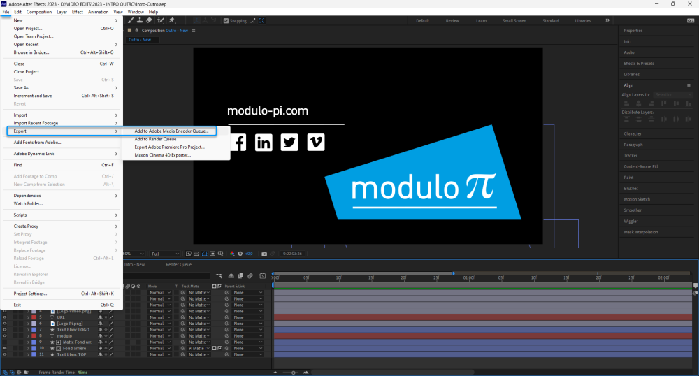 Exporting a project from After Effects. Exporting a project from After Effects.
