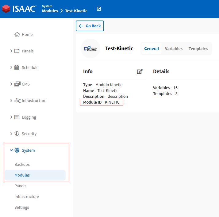 Locating the Module ID in the ISAAC interface Locating the Module ID in the ISAAC interface