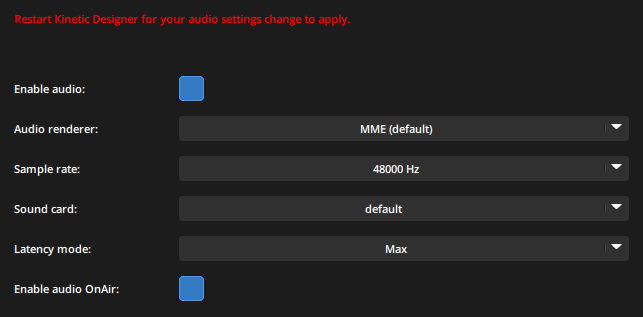 Audio tab of the Preferences window Audio tab of the Preferences window