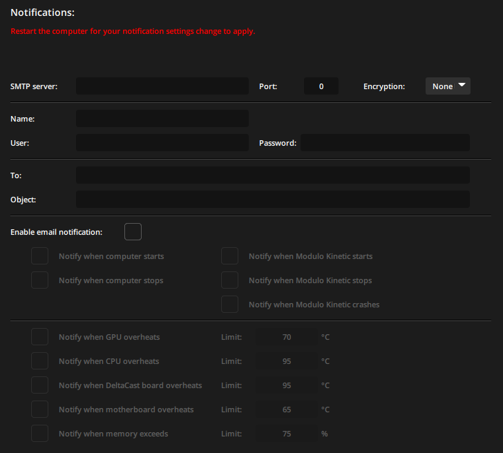 Notifications tab of the Preferences window Notifications tab of the Preferences window