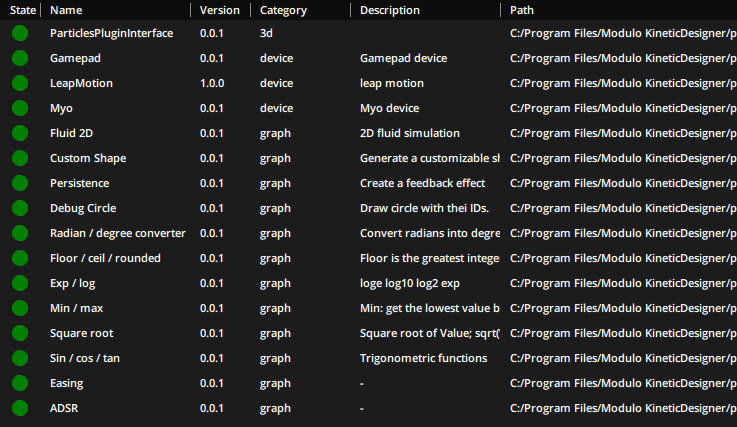 Plugins tab of the Preferences window Plugins tab of the Preferences window