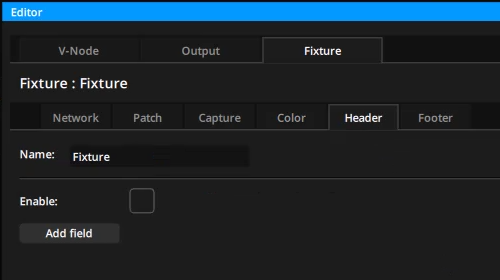 Header settings of a Fixture in a LED mapping output Header settings of a Fixture in a LED mapping output