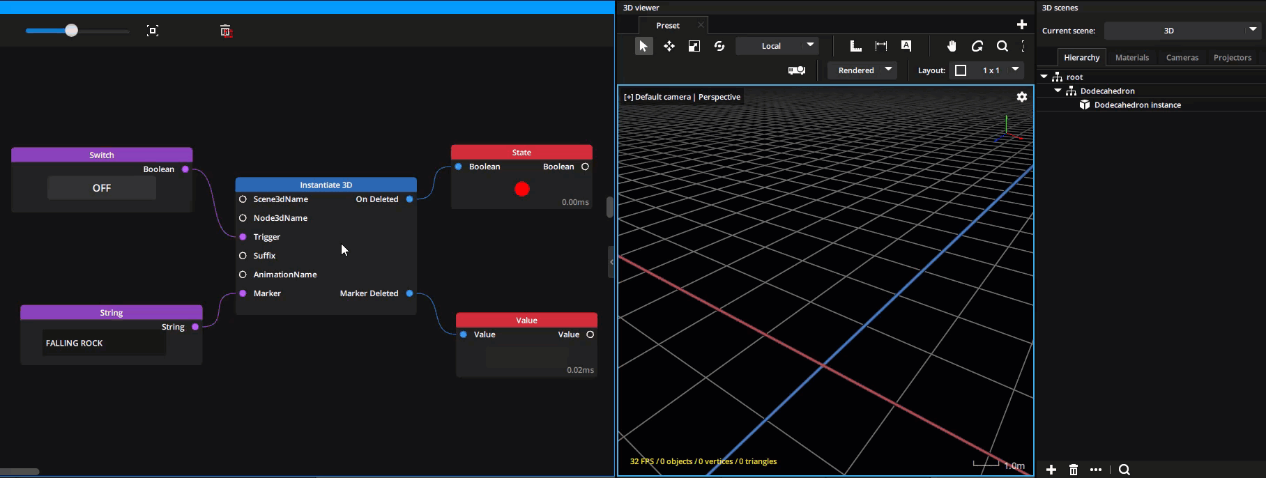 Example of the 3D Instantiate node cloning an animated object