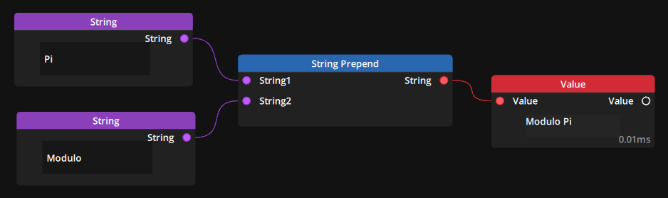 Example of String Prepend node concatenating two strings together Example of String Prepend node concatenating two strings together