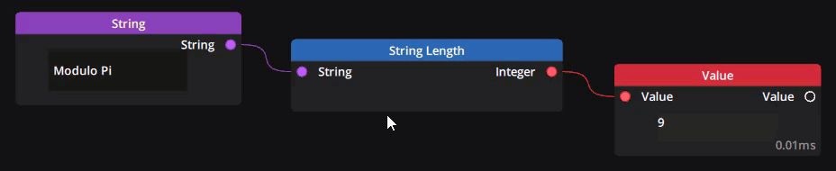 Example of Length node determining the length of a string Example of Length node determining the length of a string