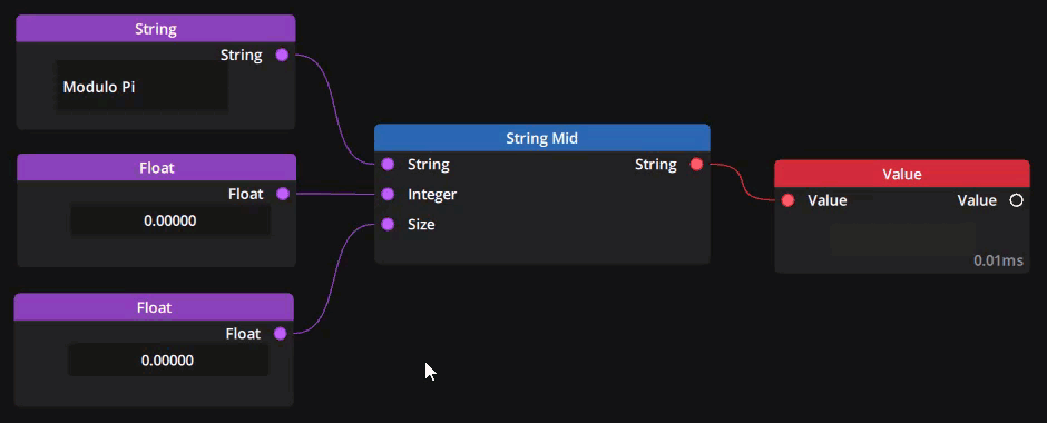 Example of String Mid node returning a portion of a string Example of String Mid node returning a portion of a string