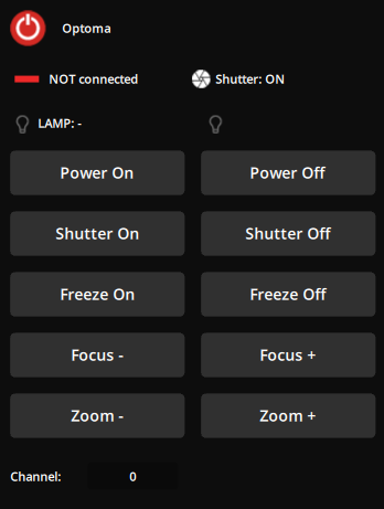 Manual controls of the Optoma device in the Editor panel. Manual controls of the Optoma device in the Editor panel.