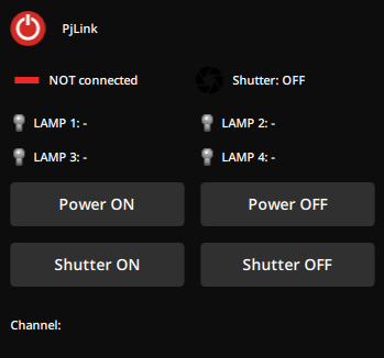 Manual controls of the PJLink device in the Editor panel. Manual controls of the PJLink device in the Editor panel.