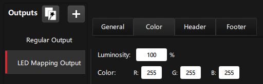Color tab in a LED mapping output Color tab in a LED mapping output