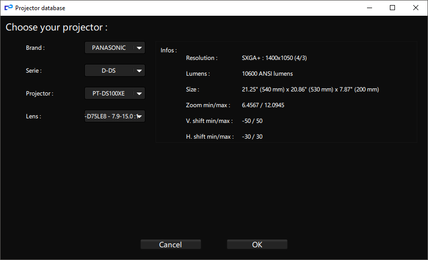 Using the database to select a projector Using the database to select a projector