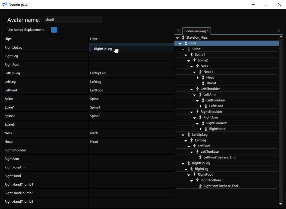 retargeting bones in Neuron Mocap device