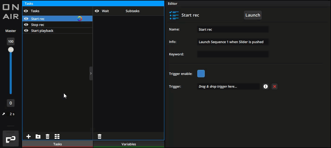 Recording a variable using a task. Recording a variable using a task.