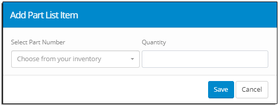 Add Part Item Window Add Part Item Window