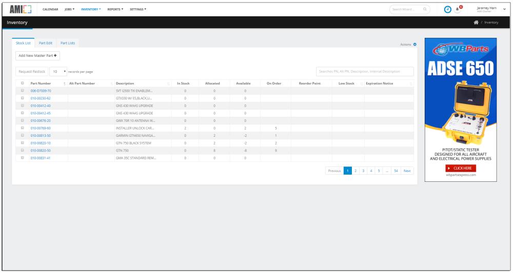 Inventory Stock List Page Inventory Stock List Page