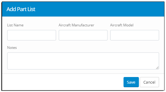 Add Part List Window Add Part List Window