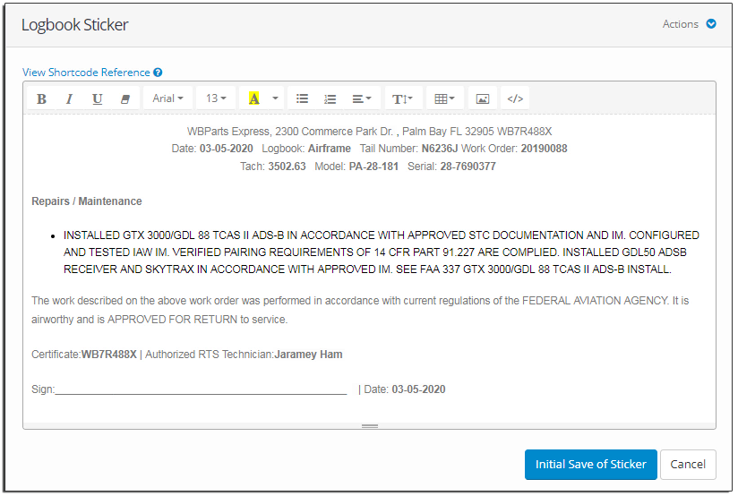 Forms Management - Aircraft Maintenance & Inventory System - Current