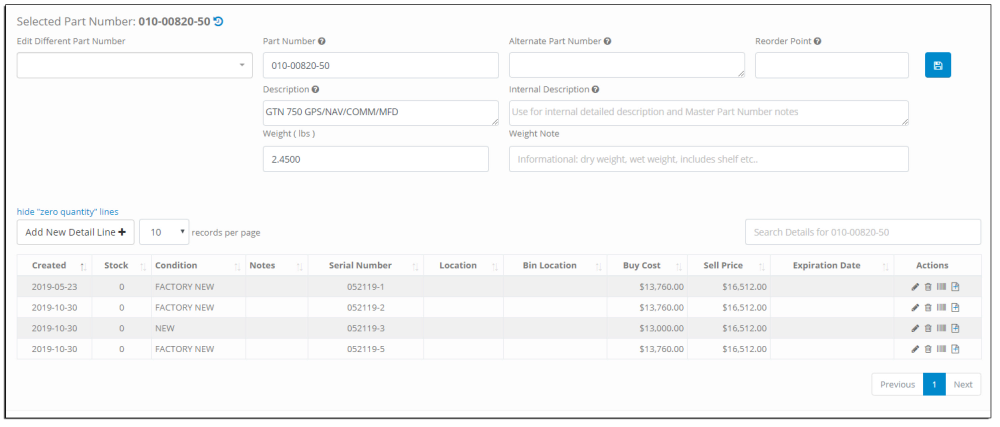 Master Part Number Record Master Part Number Record