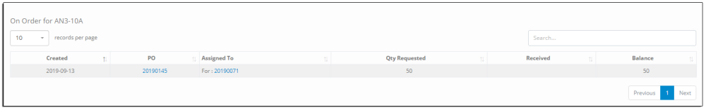 Parts On Order Section Parts On Order Section