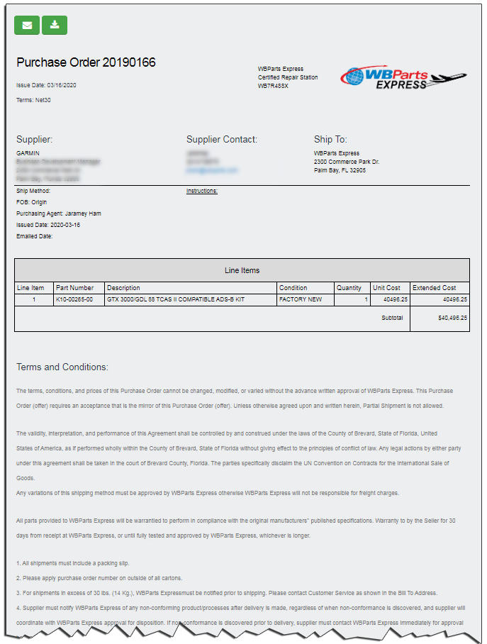 Issue a Purchase Order - Aircraft Maintenance & Inventory System - Current