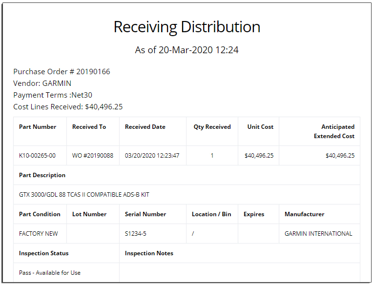 Receiving a Purchase Order - Aircraft Maintenance & Inventory System ...