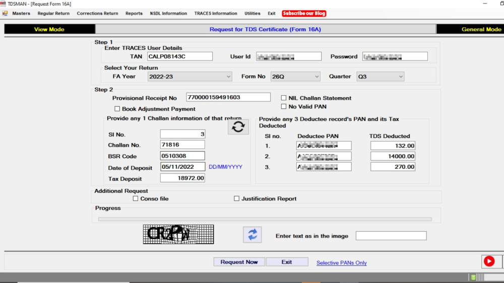 Request for Form 16 / 16A / 27D