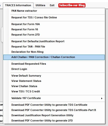 Add Challan / PAN / Challan Correction