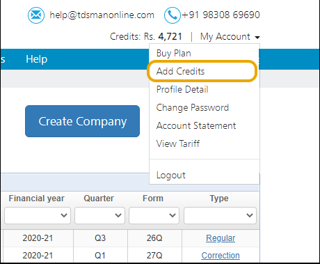 Add Credit - My Account add-credit