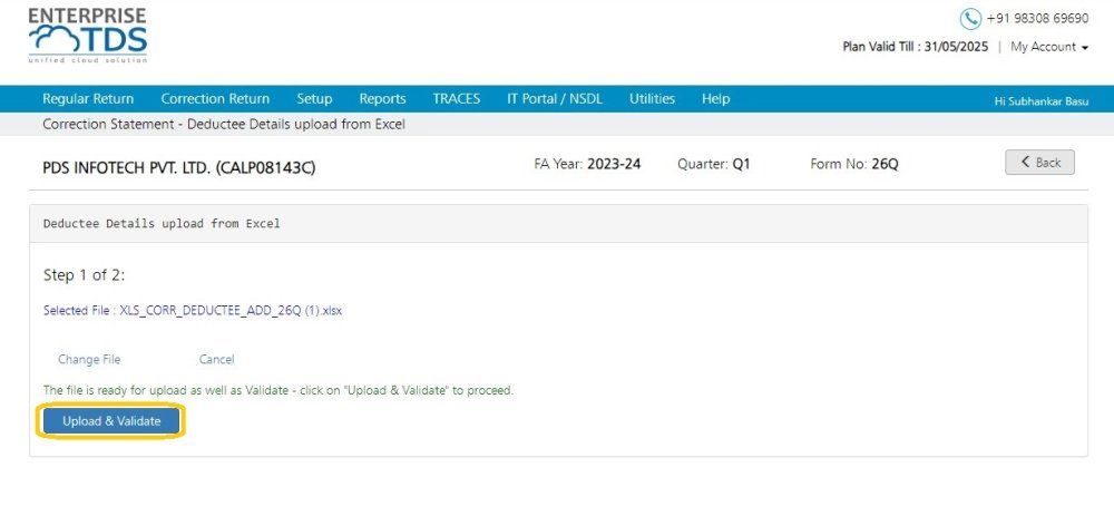 Add Deductee Details Via Excel - Upload & Validate