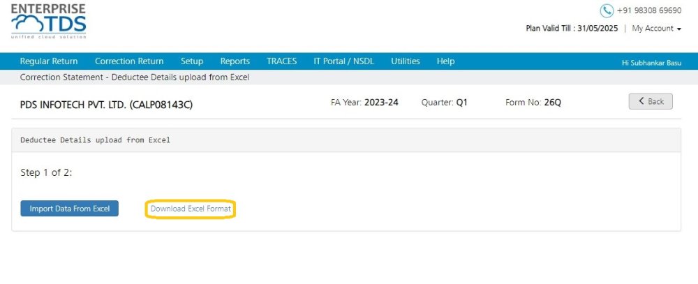 Add Deductee Details Via Excel - Download Excel Format