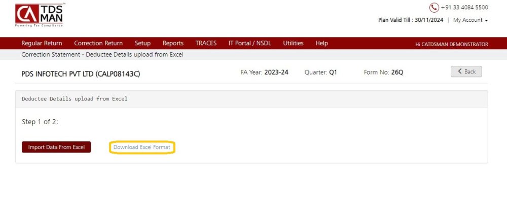 Add Deductee Details Via Excel - Download Excel Format