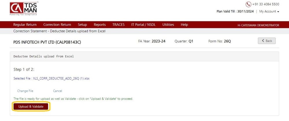 Add Deductee Details Via Excel - Upload & Validate