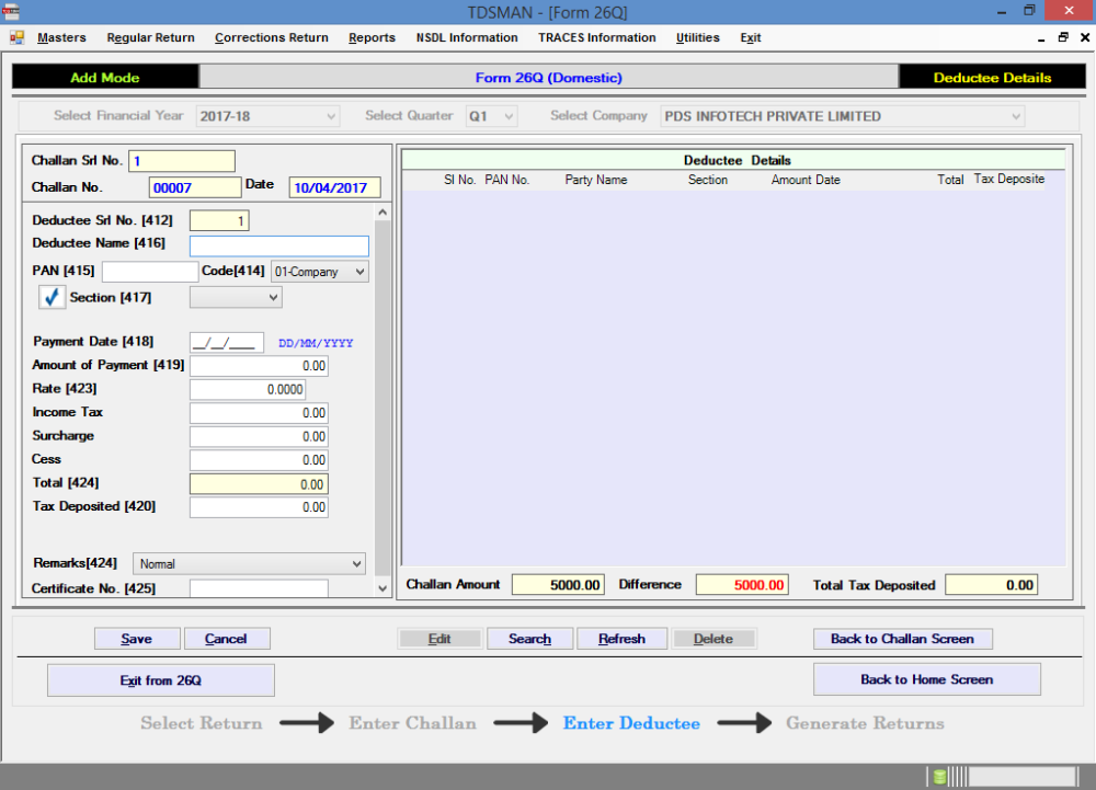 Challan and Deductee Entry TDSMAN Ver. 14.1 User Manual