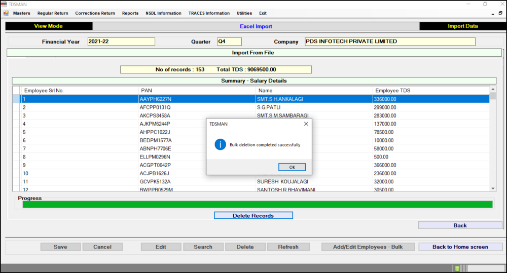 Bulk Deletion of Employees - Successfull Bulk Deletion of Employees - Successfull