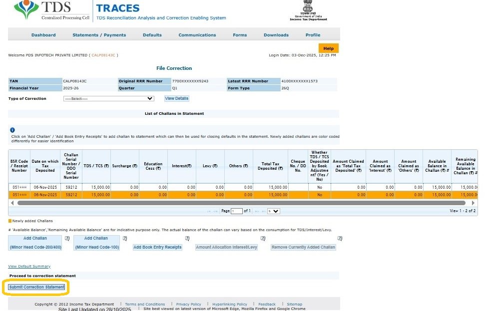 Add Challan to Statement 10