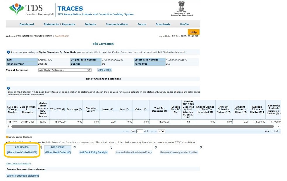 Add Challan to Statement 7