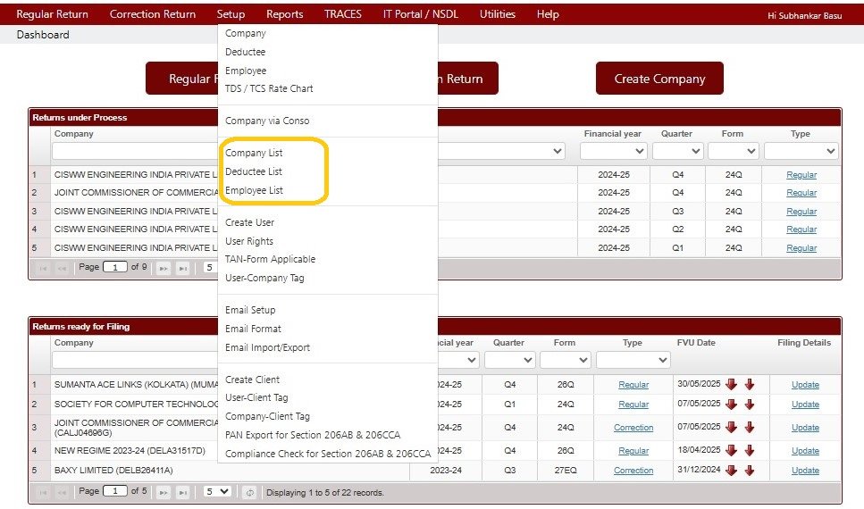 Company List/Deductee List/Employee List