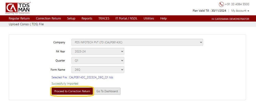Proceed to Correction Return