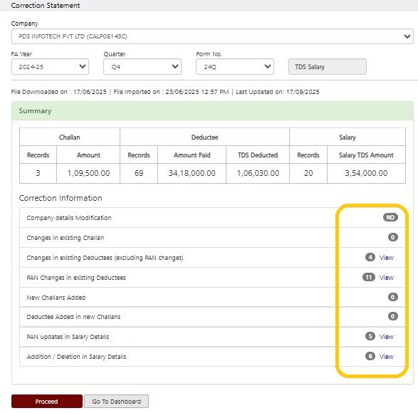 Correction Return Information