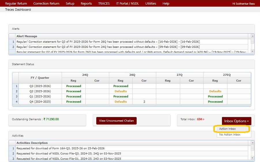 Dashboard - Inbox Action