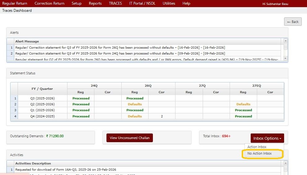 Dashboard - Inbox - No Action