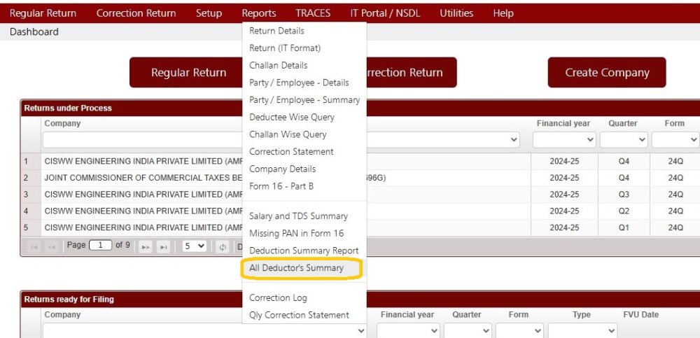 Reports - All Deductor's Summary