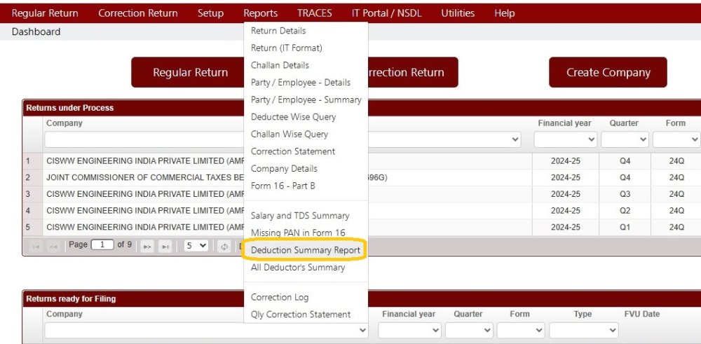 Reports - Deduction Summary Report