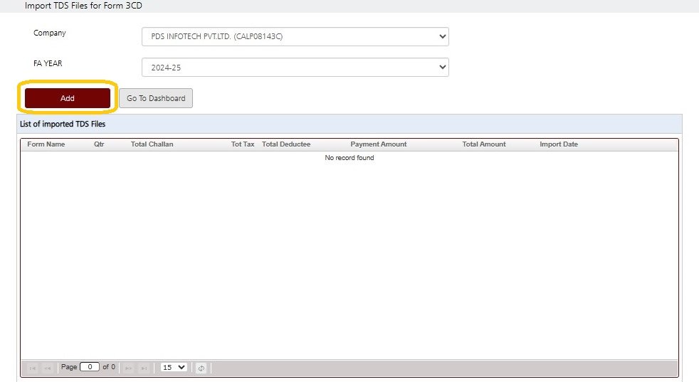 Fig 1 - Form 3CD (TDS File Import)
